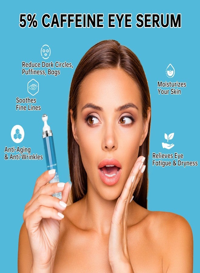 mopayzer 5% Caffeine Eye Cream Anti Aging, Cream For Puffiness & Bags Under Eyes, 1 PCS Caffeine Eye Serum With Under Roller For Wrinkles, Fine Lines & Dark Circles, Natural Eyes Daily Care - Image 2